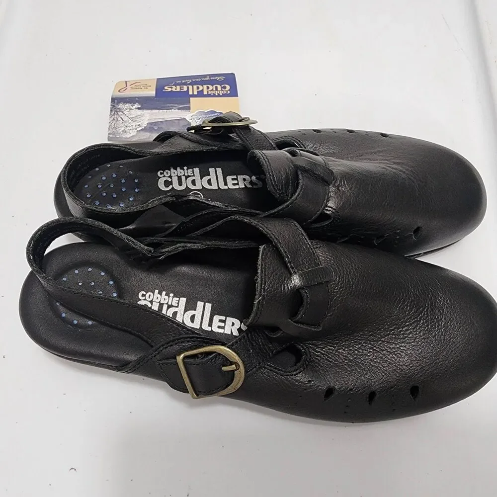Cobbie Cuddlers 24 Hour Comfort Black Leather Back-strap Comfort Clogs 8W Wide